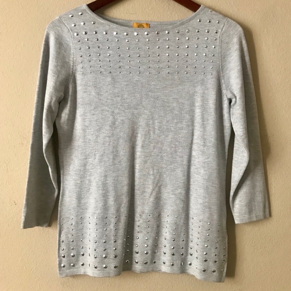 Ruby Rd Gray Embellished Knit Top  Size PM